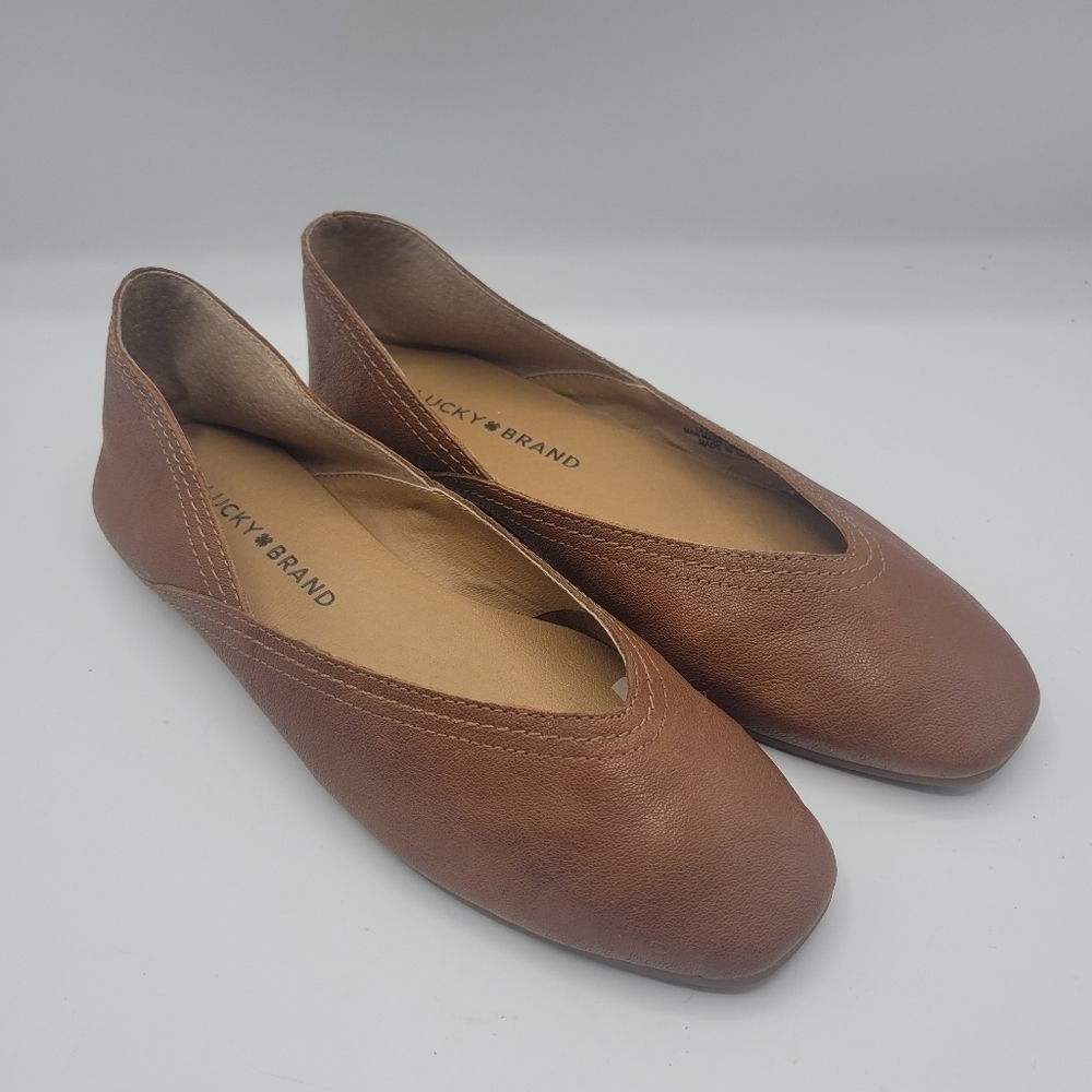 Lucky Brand Alba Skimmer Umber Leather Flats size 5 1/2